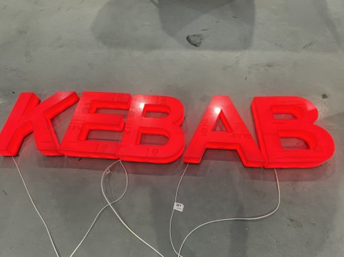 KEBAB (187x39 cm) litery 3D z plexi podświetlane LED czerwone PROMOCJA